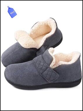 Adjustable House Slippers Suede Sherpa Fleece Memory Foam Indoor Outdoor